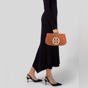 Tory Burch Tan Leather Reva Flap Clutch with Gold Logo
NWOT.